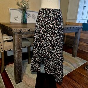Floral High Low Skirt - Black and Pink